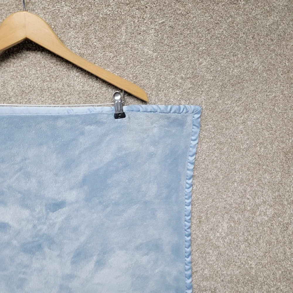 White Dog Baby Blanket Carter's Puppy Embroidered Blue‎ Satin Trim